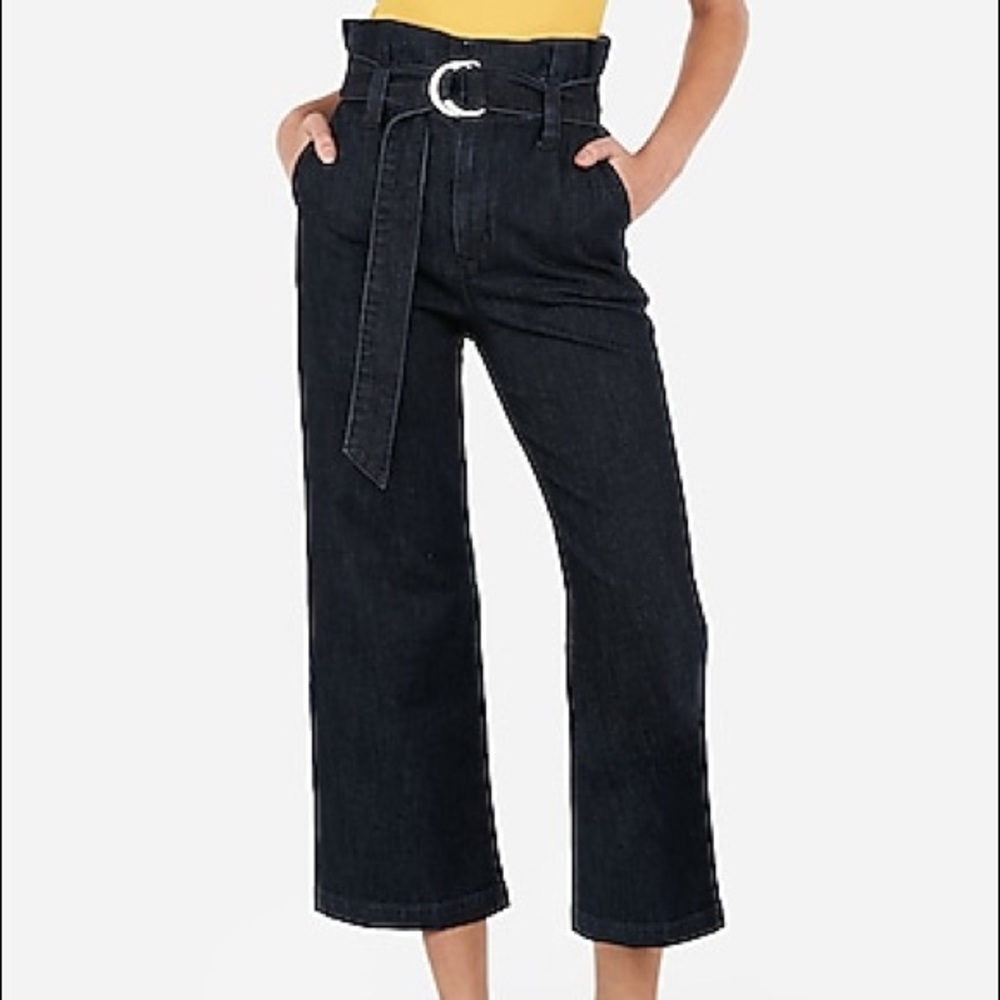 Express dark wash cropped wide leg super high rise